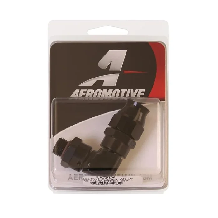 Aeromotive PTFE Hose End – AN-06 to AN-08 Hose – 90 Deg – Black Anodized