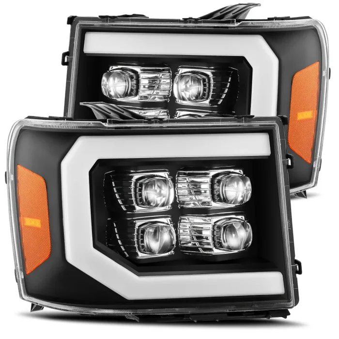 AlphaRex 07-13 GMC 1500HD NOVA LED Proj Headlights Plank – Jet Black w/Activ Light/Seq Signal/DRL24.1 lb
