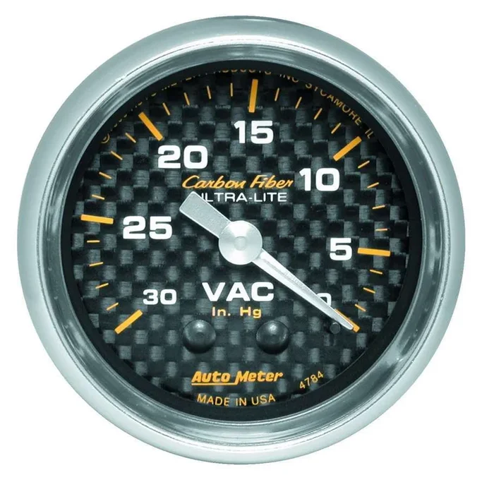 Autometer Auto Meter Carbon Fiber 2-1/16″ Full Sweep 0-30 In. Hg Mechanical Vacuum Gauge