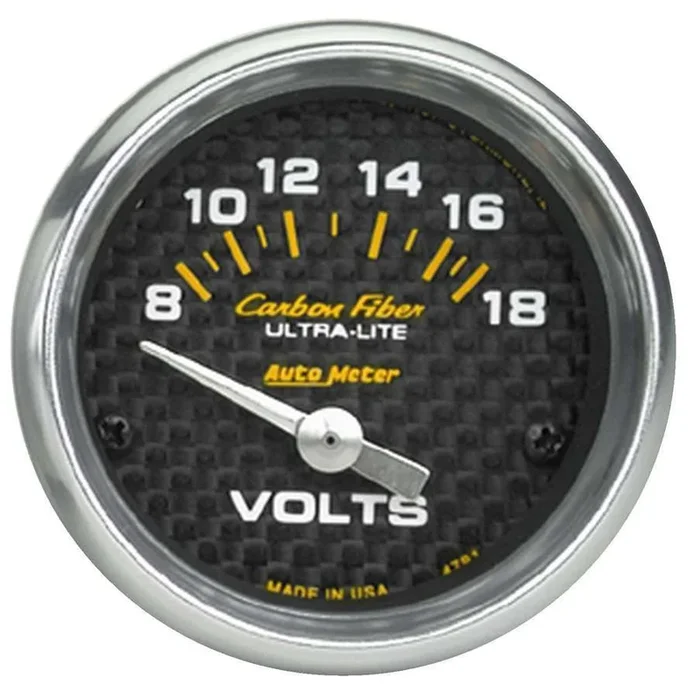 Autometer Auto Meter Carbon Fiber Series 2-1/16″ Short Sweep 8-18 Volt Electric Voltmeter Gauge