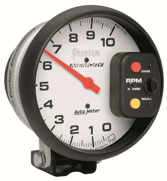 Autometer Auto Meter Phantom Series 5″ 10,000 RPM Pedestal Mount Tachometer with Memory