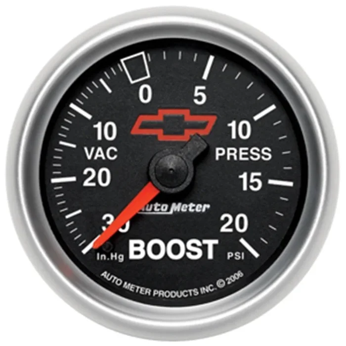 Autometer GM Bowtie Black 2-1/16in Boost/Vacuum 30in HG – 20 PSI Mechanical