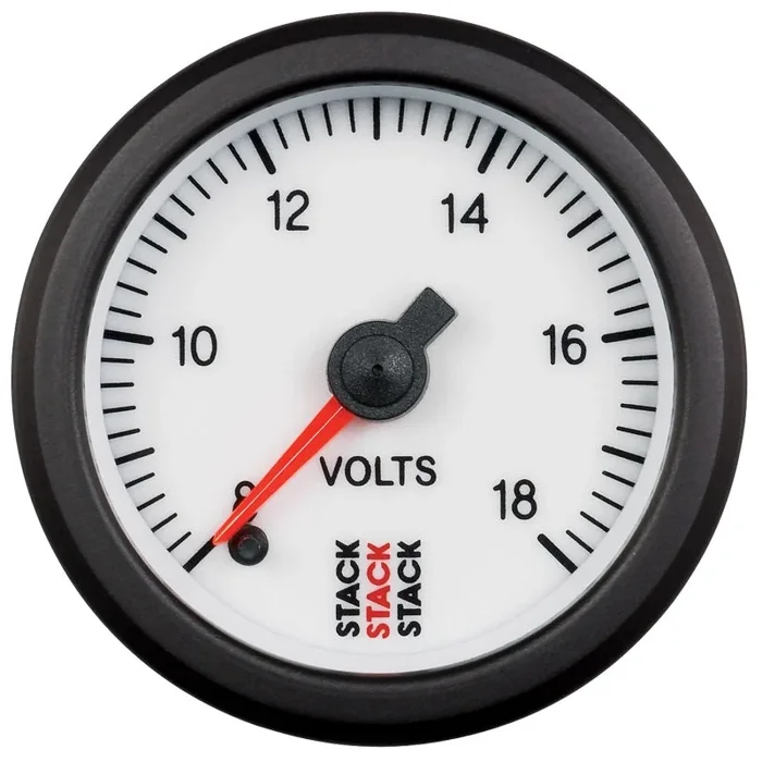 Autometer Stack 52mm 8-18V Pro Stepper Motor Battery Voltage Gauge – White