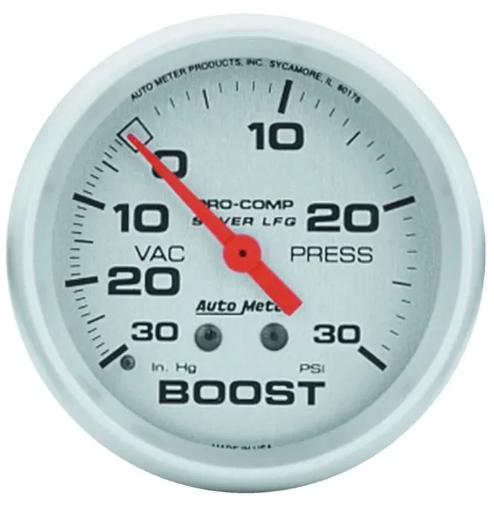 Autometer U/L 2-5/8in Silver Liq-Fill Boost 30/30