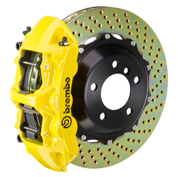 Brembo 05-11 SLK55 AMG (R171) Front GT BBK 6 Piston Cast 380×32 2pc Rotor Drilled- Yellow