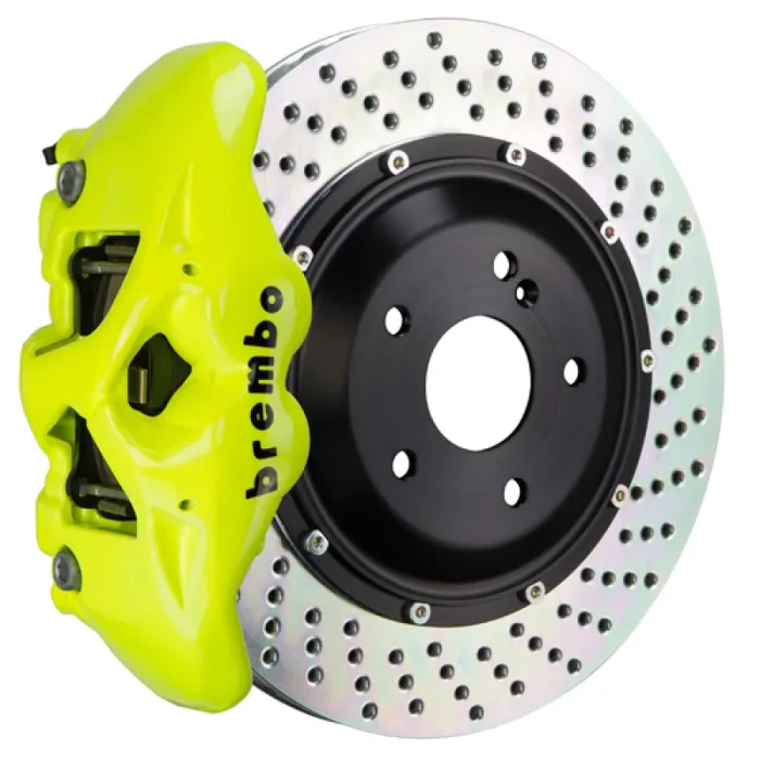Brembo 15-18 M3 (CC Brake Eqpt) Rr GT BBK 4Pis Cast 380×28 2pc Rotor Drilled-Fluo. Yellow