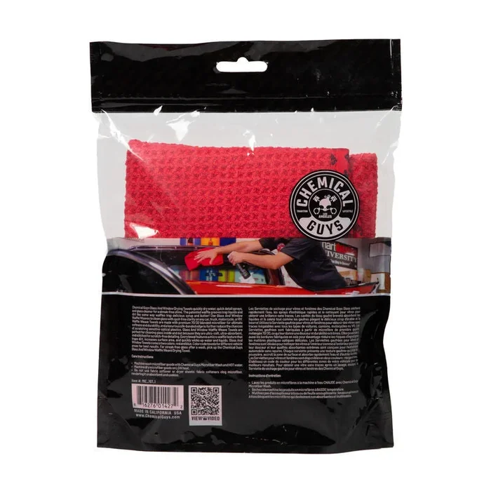 Chemical Guys Waffle Weave Glass & Window Microfiber Towel – 24in x 16in – Red