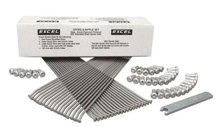 Excel Rear Spoke/Nipple Set (w/ Wrench) – 8 Gauge / 32 Qty – Silver