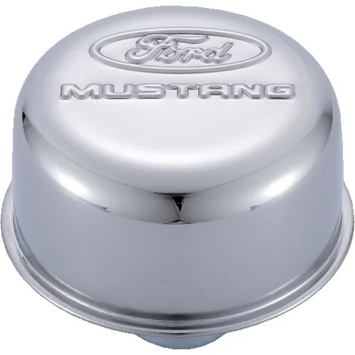 Ford Chrome Steel Breather W/Ford Mustang Logo