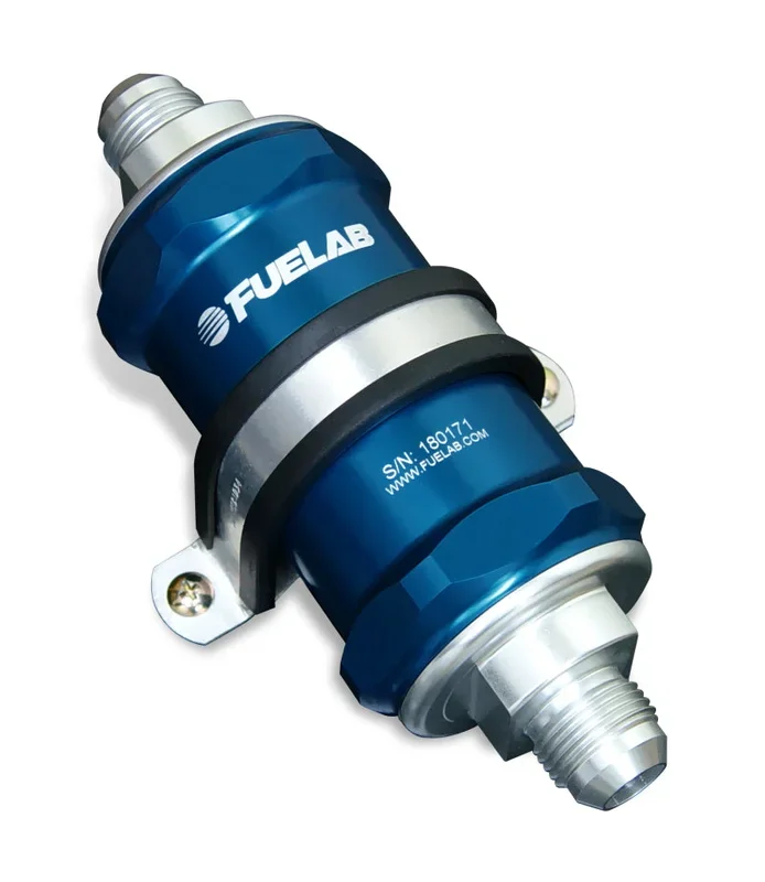 Fuelab 818 In-Line Fuel Filter Standard -8AN In/Out 100 Micron Stainless – Blue