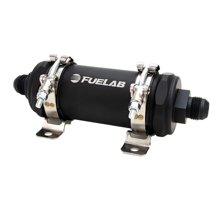 Fuelab PRO Series In-Line Fuel Filter (10gpm) -10AN In/-12AN Out 40 Micron Stainless – Matte Black