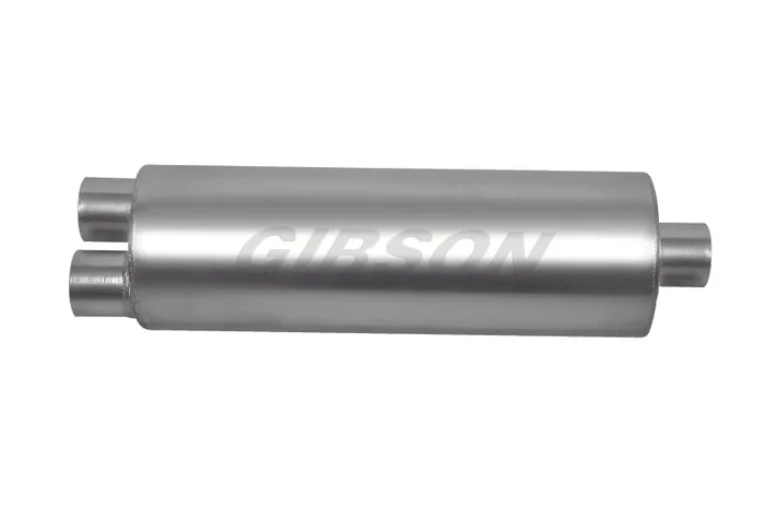 Gibson SFT Superflow Dual/Center Round Muffler – 8x24in/3in Inlet/4in Outlet – Stainless21.2 lb