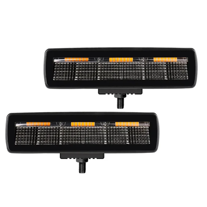 Go Rhino Xplor Blackout Combo Series Sixline LED Flood Lights w/Amber (Surface Mount) – Blk (Pair)