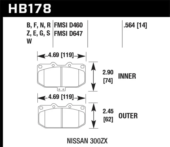 Hawk 06-07 WRX / 89-96 Nissan 300ZX / 89-93 Skyline GT-R DTC-60 Front Race Pads3.5 lb