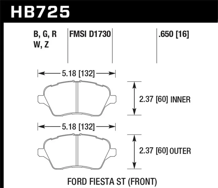Hawk 2014 Ford Fiesta ST DTC-60 Front Brake Pads3.9 lb
