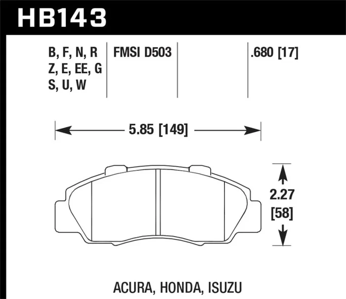 Hawk 97-99 Acura CL/97-01 Integra Type-R /97-01 Honda CRV/Prelude DTC-60 Race Front Brake Pads4.9 lb