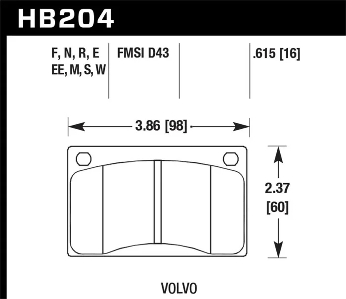 Hawk Volvo 142/145/164/240/242/244/245/262/265/1800 Black Race Brake Pads4.2 lb