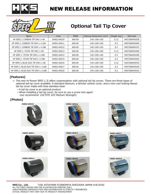 HKS Hi-Power SPEC-L Tail Tip Cover – Carbon