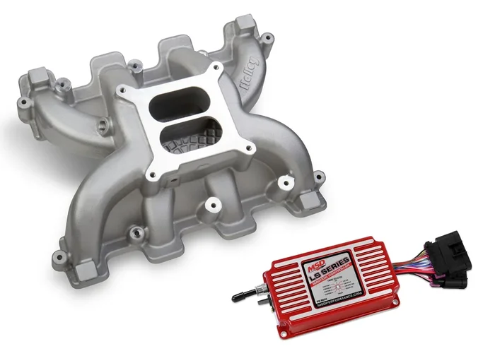INTAKE MANIFOLD & MSD IGNITION CONTROLLER,LS1/2/6,DUAL-PLANE,4150,SATIN
