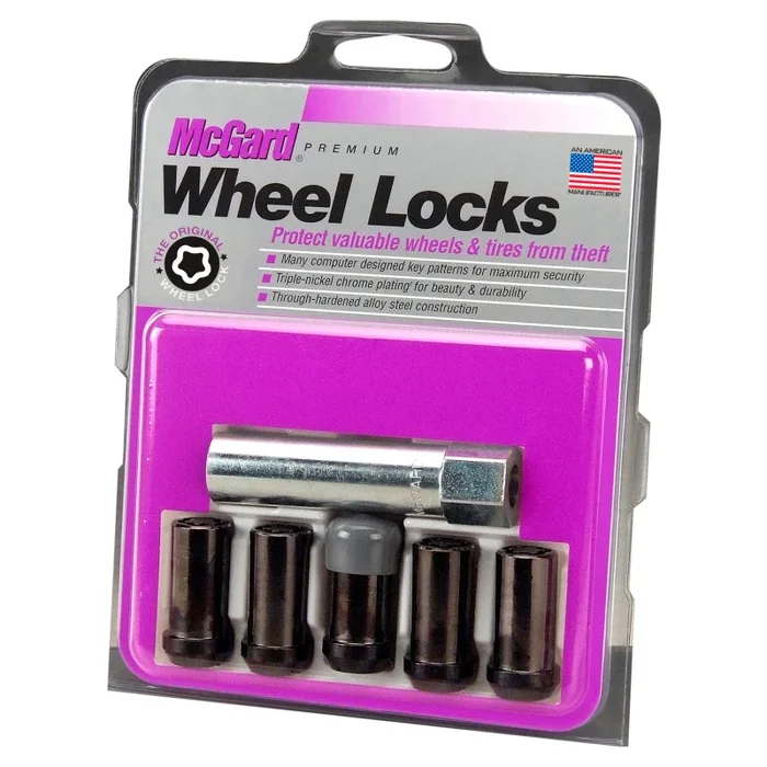 McGard Wheel Lock Nut Set – 5pk. (Tuner / Cone Seat) 1/2-20 / 13/16 Hex / 1.60in. Length – Black