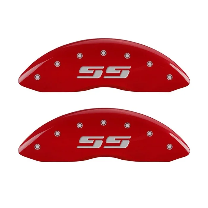 MGP 2 Caliper Covers Eng Front Silverado SS Red Finish Sil Char 2010 Chevy Silverado 1500