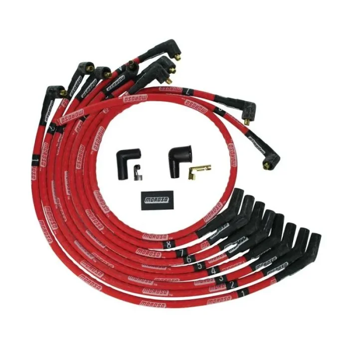 Moroso SB Ford 260/289/302 135 Deg Plug Boots Non-HEI Sleeved Ultra Spark Plug Wire Set – Red