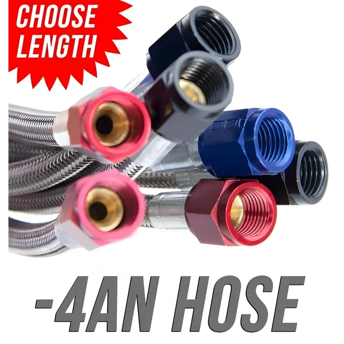 Nitrous Outlet 168″ 4AN Stainless Braided Hose (Black B-Nuts)
