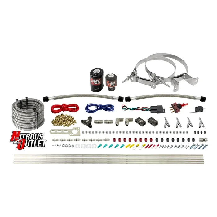 Nitrous Outlet 4 Cylinder Direct Port System – .122 Nitrous Solenoid/.177 Fuel Solenoid/Distribution Blocks/Annular Degree Discharge Nozzles (Alcohol)(5-7-10 psi)(50-250HP)(No Bottle)
