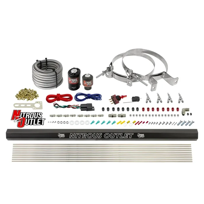 Nitrous Outlet 4 Cylinder Direct Port System – .122 Nitrous Solenoids/.177 Fuel Solenoids/Dual Passage Injection Rail/Annular Discharge Nozzles (E85)(45-55 psi)(50-250HP)(No Bottle)