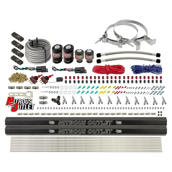 Nitrous Outlet 6 Cylinder Dual Stage Direct Port System – Two .122 Nitrous Solenoids/Two .177 Fuel Solenoids/Distribution Blocks/Annular Discharge Nozzles (E85)(5-7-10 psi)(75-375HP)(No Bottle)