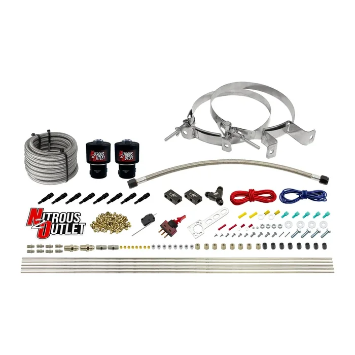 Nitrous Outlet Dry 8 Cylinder Direct Port System – Two .178 Trashcan Nitrous Solenoids/Compact Distribution Blocks/Compression Fittings/SBT Discharge Nozzles (100-400HP)(No Bottle)