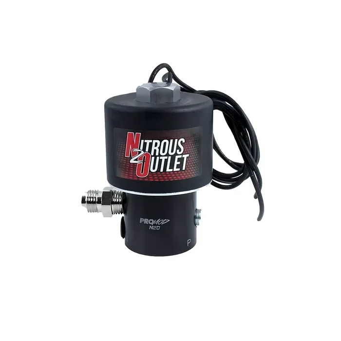 Nitrous Outlet Kraken .178 MOD “Trashcan” Nitrous Solenoid – Aluminum Base/Raised Inlet/6AN Inlet/Outlet Fittings (18 Amp Draw)