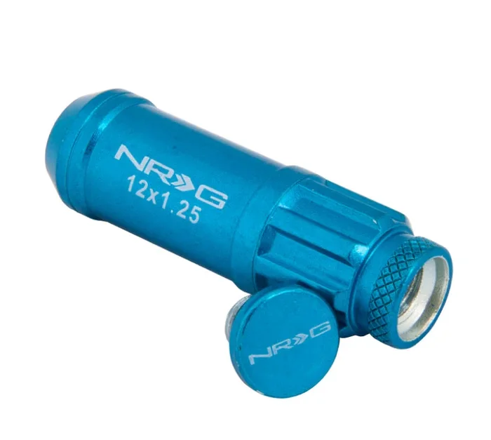 NRG 700 Series M12 X 1.25 Steel Lug Nut w/Dust Cap Cover Set 21 Pc w/Locks & Lock Socket – Blue