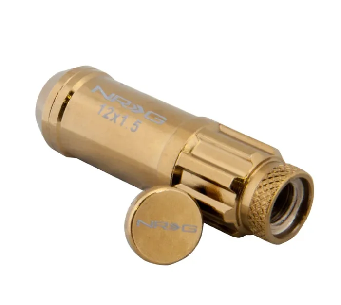 NRG 700 Series M12 X 1.5 Steel Lug Nut w/Dust Cap Cover Set 21 Pc w/Locks & Socket – Chrome Gold