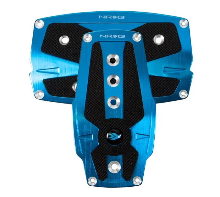 NRG Brushed Aluminum Sport Pedal A/T – Blue w/Black Rubber Inserts