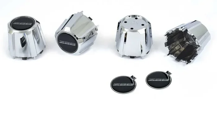 OER 1982-92 Camaro Z28 N90 Wheel Chrome Center Cap With Domed Poly Black/Silver Z28 Logo – Set of 4