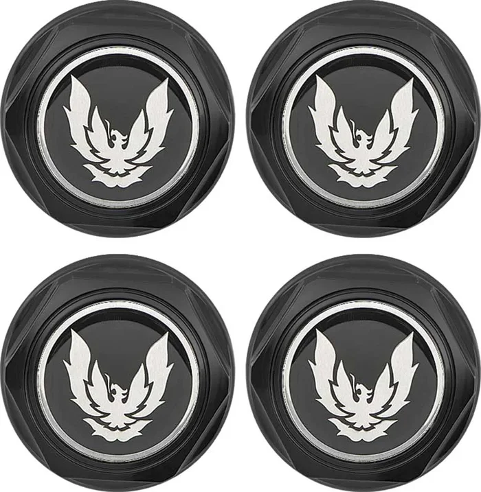 OER 1982-92 Firebird – Wheel Center Cap Set – Flat Black w/ Late Silver Bird Logo w/o Metal Clips (4 pc)