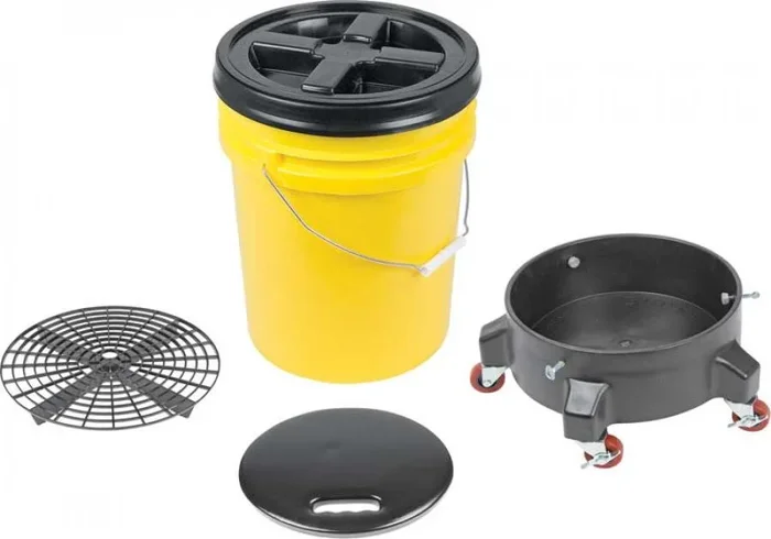 OER Grit Guard Deluxe Wash System 5 Gallon Yellow Pail with Black Lid – Dolly and Seat Cushion K89743