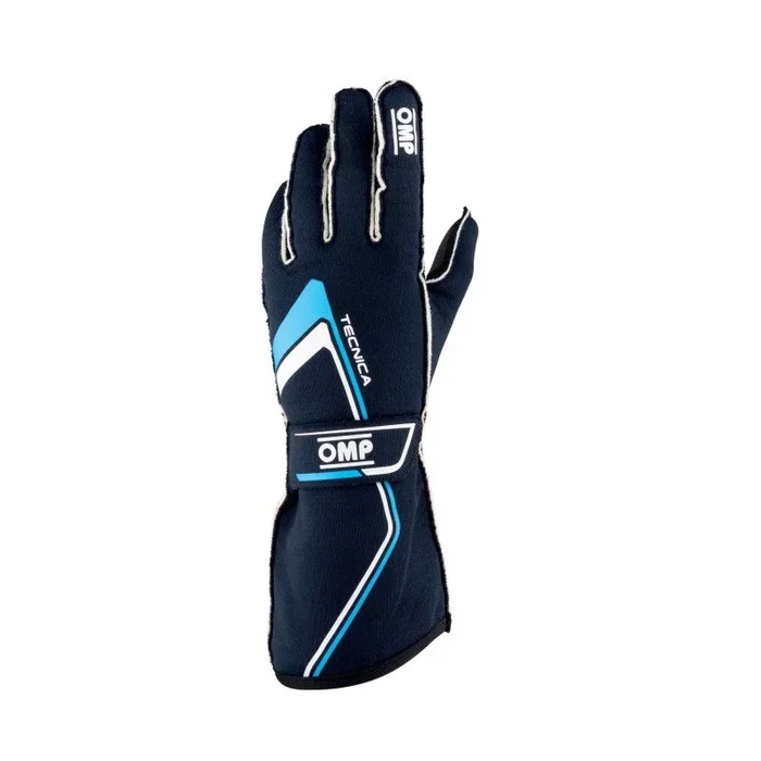 OMP Tecnica Gloves My2021 Navy/Cyan – Size S (Fia 8856-2018)