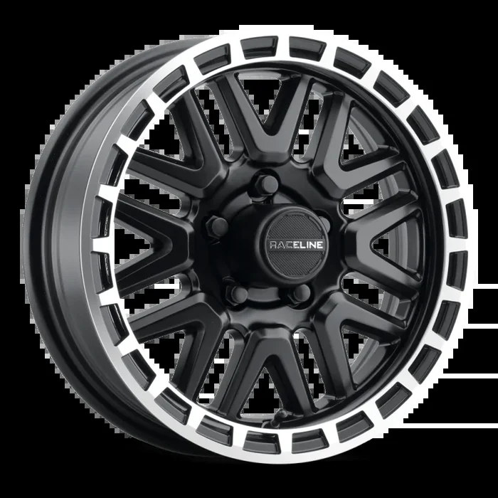 Raceline 953BM Krank 14x6in / 5×114.3 BP / 0mm Offset / 3.19mm Bore – Black & Machined Wheel