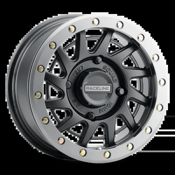 Raceline A12BG Squad 15x7in/4×137 BP/38mm Offset/110.18mm Bore – BLK & Gunmetal Ring Beadlock Wheel