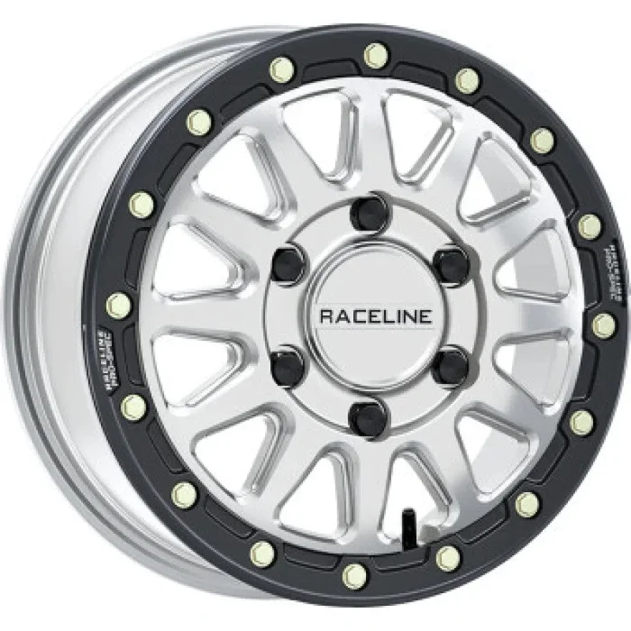 Raceline A14BG Alpha 15×6.5in/6×139.7 BP/74mm Offset/78.1mm Bore – Silver & Blk Ring Beadlock Wheel