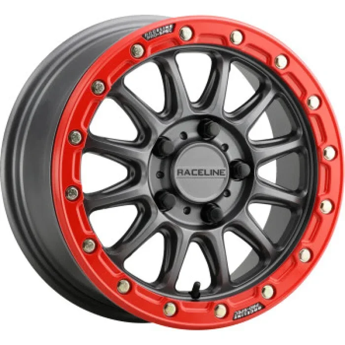 Raceline A14GR Alpha 15x7in/4×137 BP/10mm Offset/110.18mm Bore – Gunmetal & Red Ring Beadlock Wheel21.7 lb