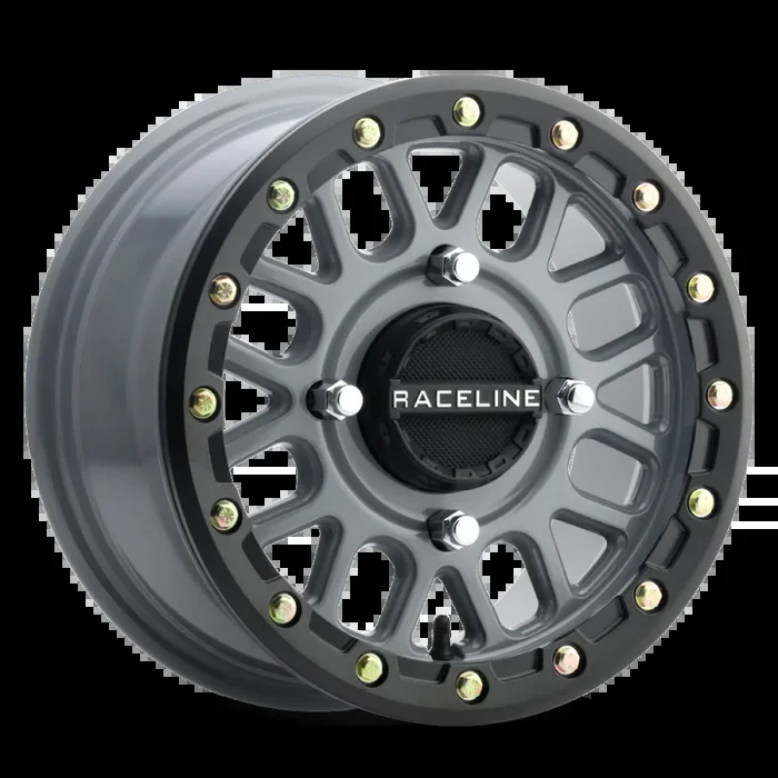 Raceline A93SG Podium 14x7in/4×156 BP/10mm Offset/132.5mm Bore – Grey & Black Ring Beadlock Wheel