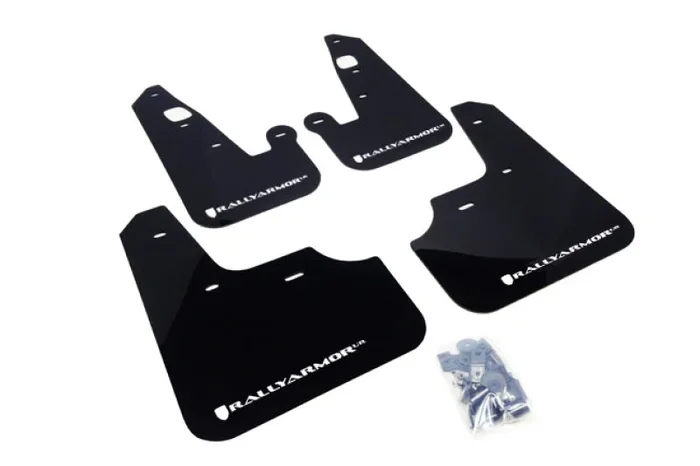 Rally Armor 07-17 Mitsubishi Lancer Black UR Mud Flap w/ White Logo2.5 lb