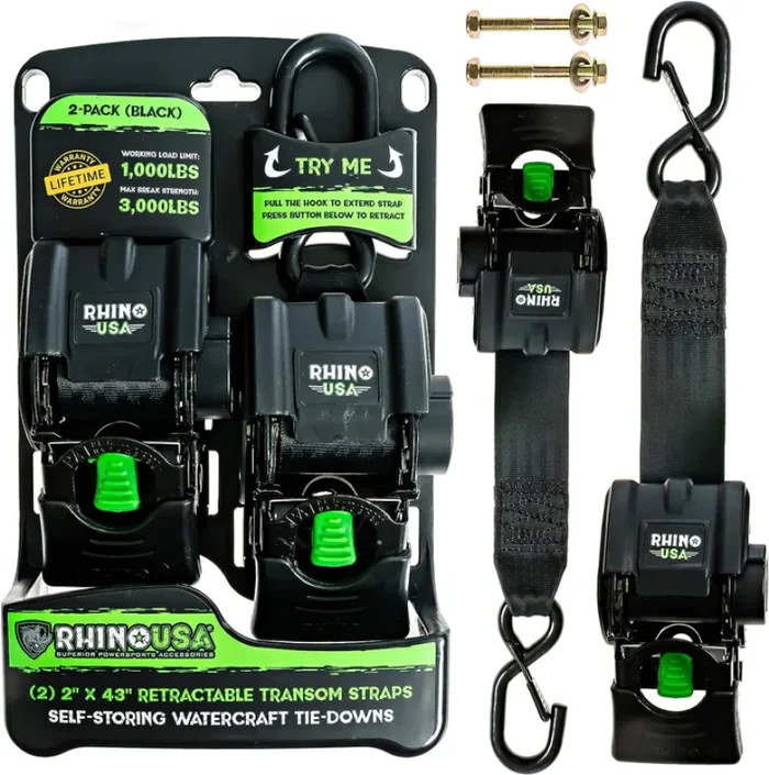 Rhino USA Retractable Transom Straps (2 Pack-Black)5.2 lb