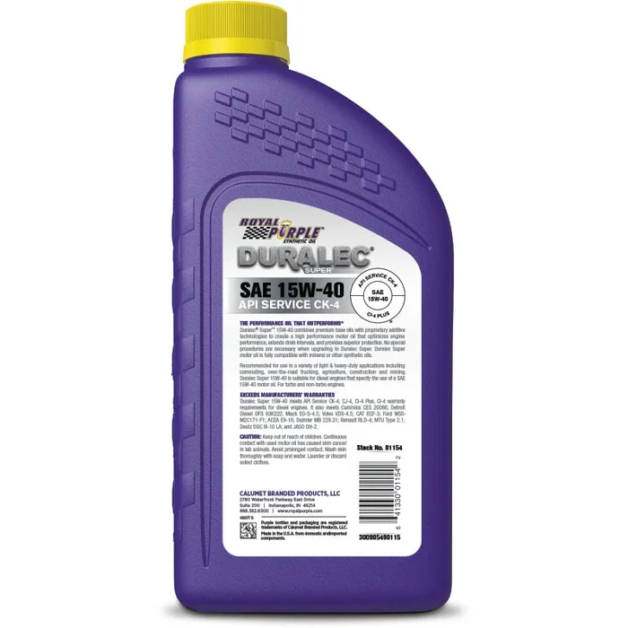 Royal Purple Duralec Super Diesel 15W-40 CK-4 Motor Oil – 1 Quart