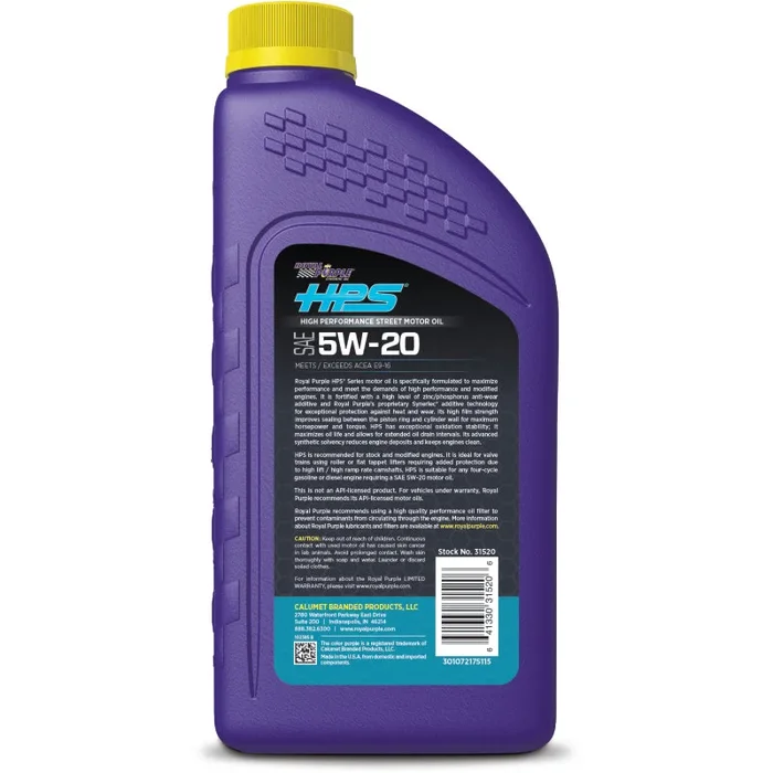 Royal Purple HPS Synthetic High Performance Street 5W-20 Motor Oil – 1 Quart