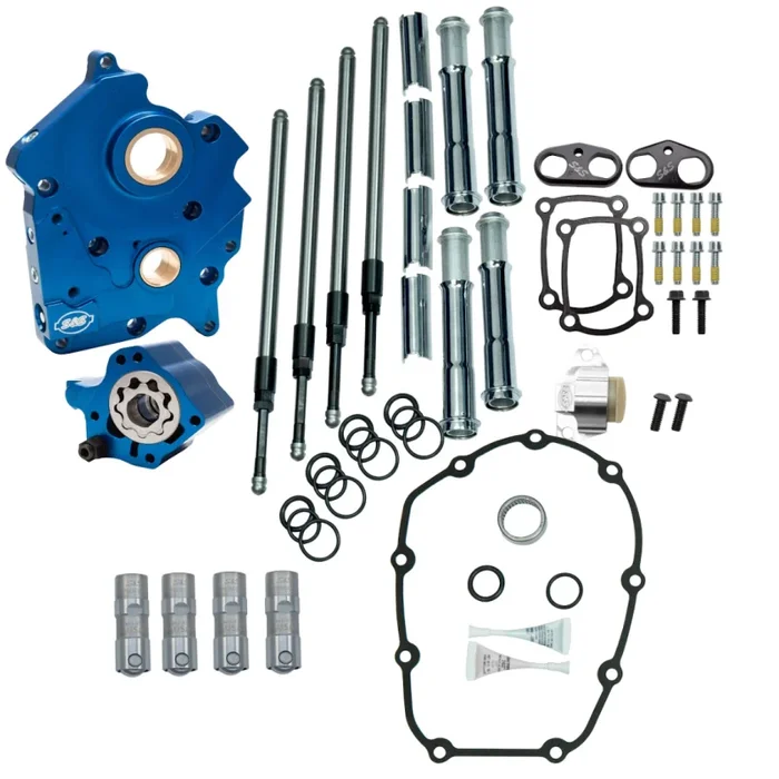 S&S Cycle 2017+ M8 Oil Cooled Cam Chest Kit w/o Cam – Chrome Pushrod Tubes & Chain Tensioner