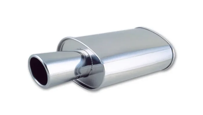 Vibrant StreetPower Oval Muffler with 4in Round Tip Angle Cut Rolled Edge – 2.5in inlet I.D.